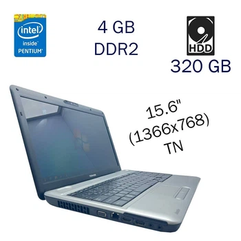 Ноутбук Toshiba Satellite L500 / 15.6" TN / Intel Pentium T4300 (2 ядра по 2.1GHz) / 4GB DDR2 / 320GB HDD / GMA HD Graphics / WebCam б/у