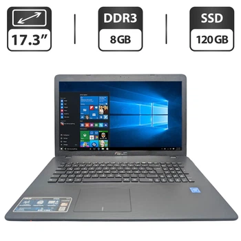 Ноутбук Asus R752N / 17.3" (1600x900) TN / Intel Celeron N3350 (2 ядра по 1.1 - 2.4 GHz) / 8 GB DDR3 / 120 GB SSD / Intel HD Graphics 500 / WebCam / DVD-ROM б/у