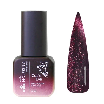 Гель-лак Nails Molekula 9D Cats Eye 919 сливово-бордовий із сріблястим відблиском 6 мл