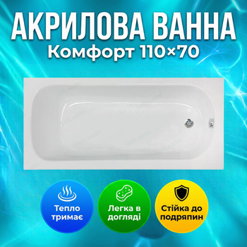 Ванна акриловая Insana Efes 110×70см для маленькой ванной комнаты прямоугольная узкая глубина 30 см без ножек