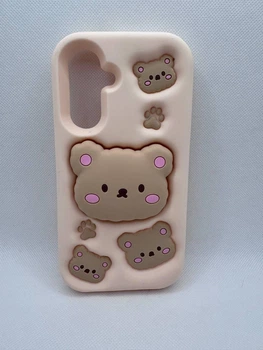 Детский резиновый чехол Bear для Samsung Galaxy A36 с подставкой держателем Бежевый