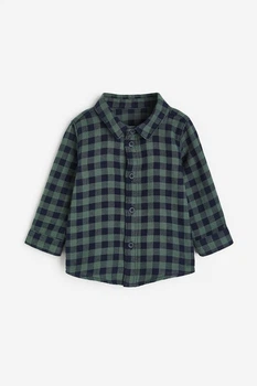Рубашка H&M 1163020 хаки клетка 80см