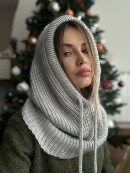 Капор жіночий вʼязаний з ніжної натуральної пряжі Zefur One size сірий