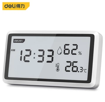 Цифровой термометр-гигрометр Deli DL336001 с большим дисплеем и точным измерением температуры влажности Метеостанция для дома