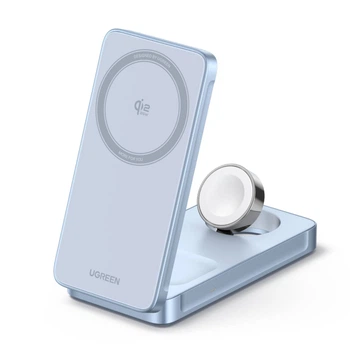 Беспроводная зарядная станция Ugreen W757 3 в 1 MagSafe Qi2 25W для iPhone/Watch/AirPods складная Голубой (65901)