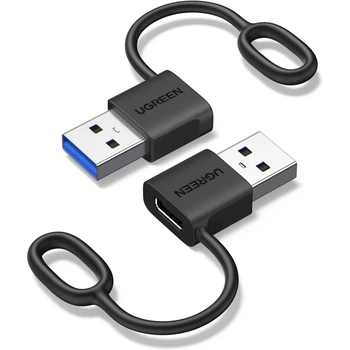 Переходник Ugreen LS502 USB-A - USB-C 3.1 Gen 2 10 Гбит/с 3А с ремешком 2 шт Черный (65332)