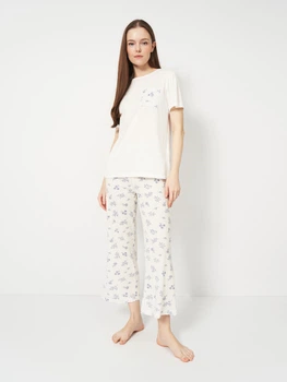 Пижама (футболка + штаны) женская хлопковая Trendyol THMSS25PT00212 L White/Blue (8684737044661)