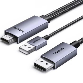 Кабель-перехідник Ugreen HD169 HDMI - DisplayPort 1.5 м 4K 60Hz, 2K 144Hz, 1080P 240Hz з USB живленням Чорний (25153)