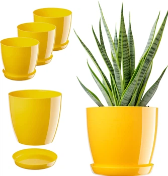 Doniczka na kwiaty z podstawką Kadax Agen 20 cm 3 szt. Zółty (K10598)