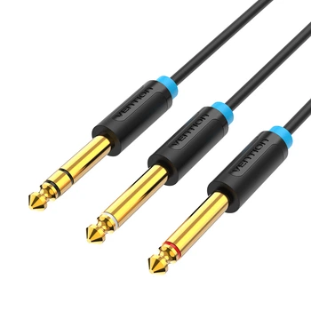 Аудиокабель Vention Jack 6.5 мм TRS - 2x Jack 6.5 мм TS 1 м Позолоченные контакты Черный (BATBF)