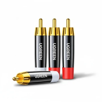 Коннектор RCA Ugreen AV203 папа под пайку 4 шт Hi-Fi медный корпус позолоченные контакты Черный (60381)