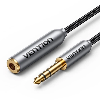 Аудиокабель-удлинитель Vention Jack 6.35 мм TRS Штекер-Гнездо 2 м Серый, стерео, хлопковая оплетка (BCXHH)