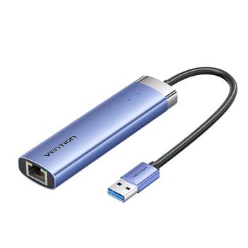 USB-хаб Vention 5-в-1 USB-A > 3xUSB 3.0 + RJ45 Gigabit Ethernet USB-C Power 0.15 м Синій (TGFSB)