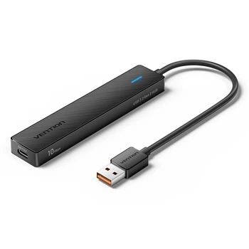USB-хаб Vention USB-A > 2xUSB-C + 2xUSB-A 3.2 Gen 2 10 Гбит/с с дополнительным питанием 0.15 м Черный (CHSBB)