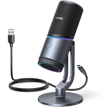 Микрофон Ugreen CM769 USB-C Конденсаторный 24 бит 96 кГц RGB Шумоподавление Серый (35629)