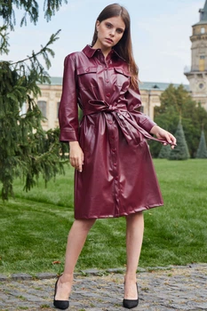 Жіноча сукня сафарі з еко-шкіри LadyLike 40 Бордовий (ll2142280068344)