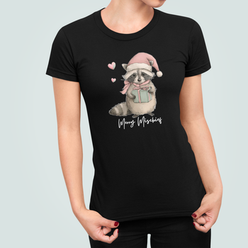 Жіноча Новорічна футболка Stedman з принтом Merry mischief Веселе Різдво Єнот Чорний L