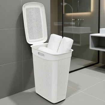 Кошик для білизни з кришкою і ручками, пластиковий 43 л, Білий (007-WHITE)