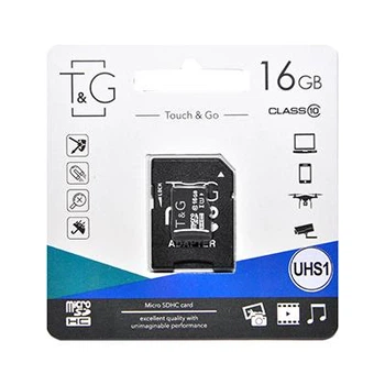 Карта пам'яті microSDHC, 16Gb, T&G, SD адаптер (TG-16GBSD10U1-01)
