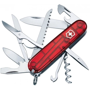 Ніж складаний, мультитул Victorinox Huntsman (91мм, 15 функцій), червоний прозорий, блістер 1.3713.B1