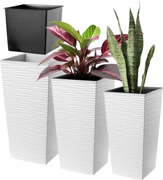 Donice na kwiaty z wkładem Kadax Tuluza K8061 25 cm + 30 cm + 35 cm Białe