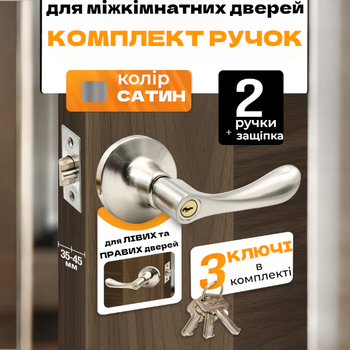 Комплект ручка- защёлка кноб с ключами для межкомнатных дверей HIDOOR L891-01 SS(никель)