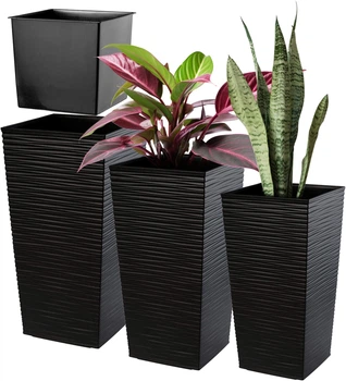 Donice na kwiaty z wkładem Kadax Tuluza K8062 25 cm + 30 cm + 35 cm Czarne