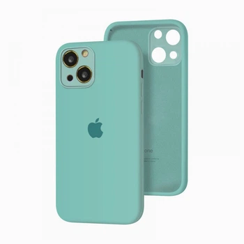 Чехол-накладка Silicone Full case Camera Protective для IPhone 13 Sea Blue (02) бирюза