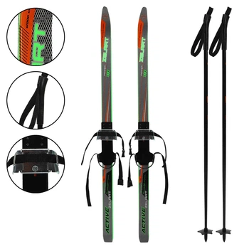 Лыжи беговые детские в комплекте с палками Zelart 0881-110B Grey-Red-Neon Green