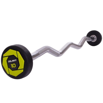 Штанга 10кг с фиксированным весом изогнутая полиуретановая Zelart Urethane Barbell 2690-10 длина 102см