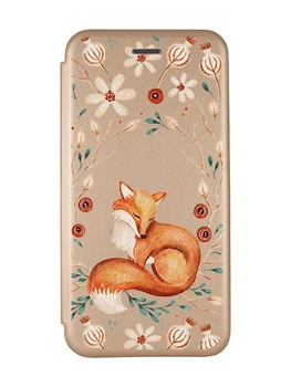 Чохол-книжка золотий з малюнком на Xiaomi Redmi 9 Лисичка (принт 420)