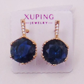Серьги с синим фианитом медзолото Xuping 18х10 xp11