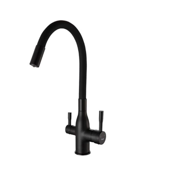 Гибкий смеситель на кухню с краном для фильтра Frap F4396-6 чёрный