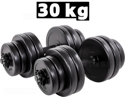 Гантели Infinito Sport Edition 2×15 кг композитные наборные (набор 30 кг, стальной гриф 45 см, прорезиненные диски)