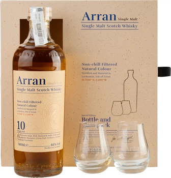 Віскі Arran 10 yo 46% 0.7 л + 2 келихи в подарунковій коробці (1021001125058)