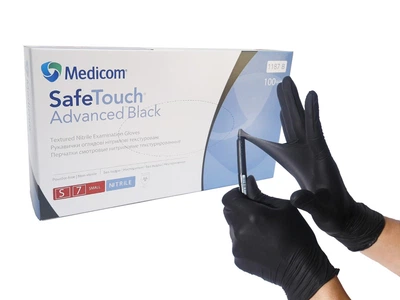 Нітрилові рукавички Medicom, щільність 5 г. - SafeTouch Premium Black - Чорні (100 шт) S (6-7)
