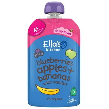 Пюре фруктове Ella's Kitchen BIO Яблуко, чорниця та банан для дітей від 4 місяців 120 г