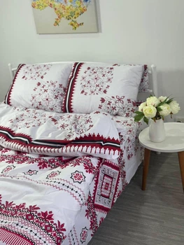 Постельное белье евро Vyshyvanka хлопковое 200 х 220 белое 50 х 70