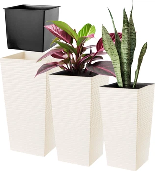 Donice na kwiaty z wkładem Kadax Tuluza K8064 25 cm + 30 cm + 35 cm Kremowe