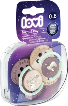 Пустышка силиконовая динамическая Lovi Night&Day 0-6 месяцев 2 шт (22/913_newgirl)