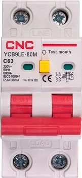 Диференційний автоматичний вимикач CNC Electric YCB9LE-80M 2P C63 6000A 30mA 230V (NV821914)
