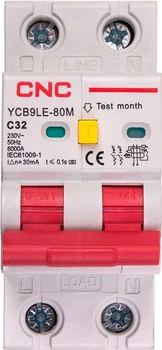 Диференційний автоматичний вимикач CNC Electric YCB9LE-80M 2P C32 6000A 30mA 230V (NV821907)