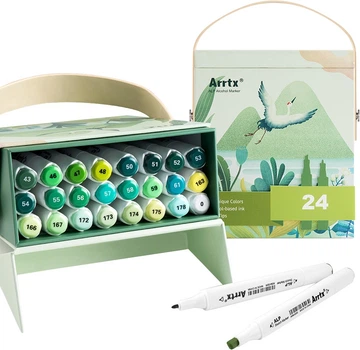 Markery alkoholowe Arrtx Alp ASM-02GN 24 kolory odcienie zieleni (LC302246)