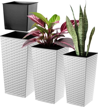 Donice na kwiaty z wkładem Kadax Pesaro K8066 30 cm + 35 cm + 40 cm Białe