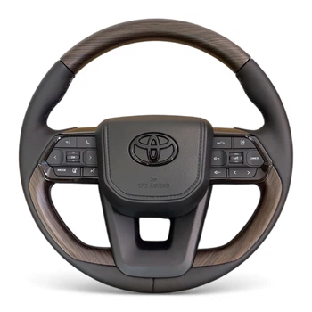 Кермо для Toyota Land Cruiser 200, Prado 150. В стилі LC300. З підігрівом. Коричневе дерево. Чорний логотип. В сборі.