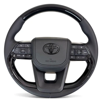 Руль для Toyota Land Cruiser 200, Prado 150. В стиле LC300. Без подогрева. Рояльный лак. Черный логотип. В сборе.