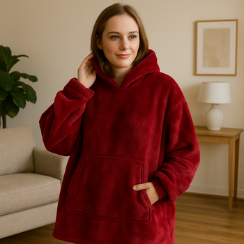 Тепла толстовка - плед з капюшоном HUGGLE HOODIE КОВДРА NM-500 Червоний