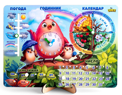 Развивающий деревянный календарь «Птичка» Ubumblebees ПСФ029 (УКР), обучающая игра о времени и погоде для детей от 3 лет