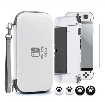 Супер комплект Кейс + soft touch чехол + стекло + 4 накладки для Nintendo Switch OLED Gray