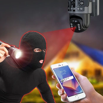 Уличная 4G камера видеонаблюдения с солнечной панелью 12MP поворотная для автономной защиты объектов